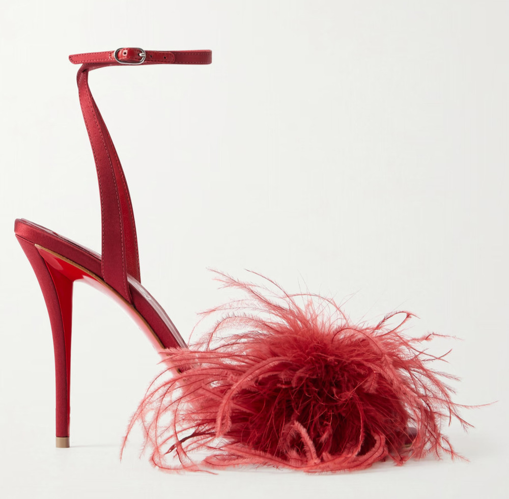 Christian Louboutin Miss Z Poupi 100 Fever Red Feather Sandal Heel Pump 37